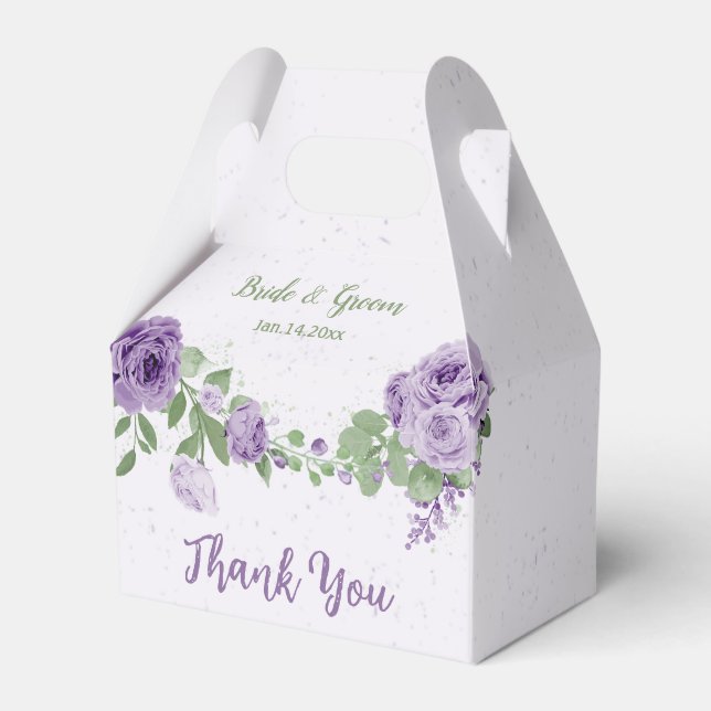 romantic purple flowers greenery wedding favour box (Front Side)