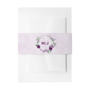Romantic purple flowers greenery wedding invitation belly band