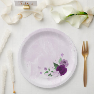 Romantic purple flowers greenery wedding paper plate