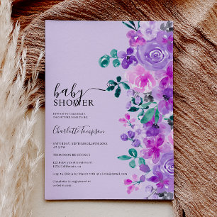 Romantic purple flowers lavender baby shower invitation