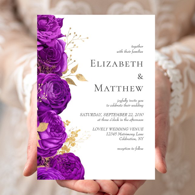 Romantic Purple Gold Floral Wedding Invitation (Creator Uploaded)