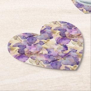 Romantic Purple Gold Iris Floral Bridal Shower Paper Coaster