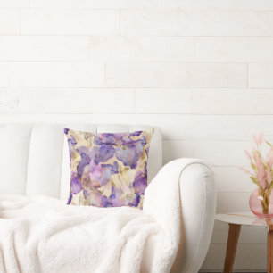 Romantic Purple Gold Iris Floral Cushion