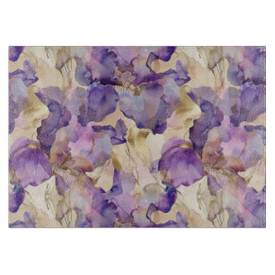 Romantic Purple Gold Iris Floral Wedding Cutting Board
