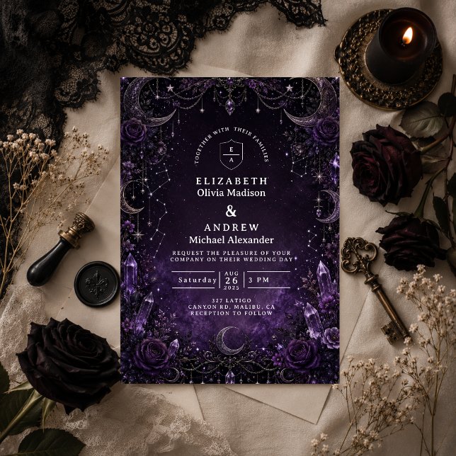 Romantic Purple Goth Wedding Invitation (Creator Uploaded)