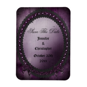 Romantic Purple Gothic Frame Save The Date Wedding Magnet