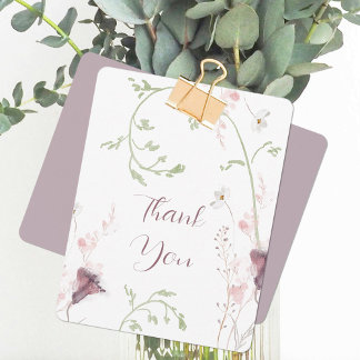 Romantic Purple Green Floral Watercolor Thank You Card
