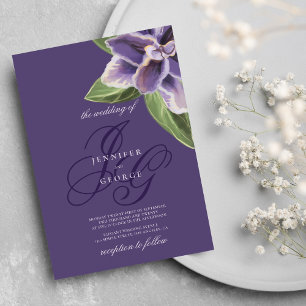 Romantic purple green lavender orchid wedding invitation