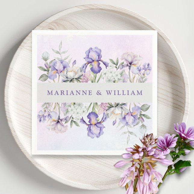 Romantic Purple Iris and Peonies Floral Wedding  Napkin (Romantic Purple Iris and Peonies Floral Wedding Napkins)