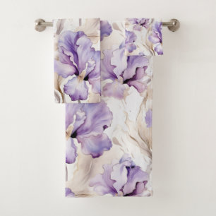 Romantic Purple Iris Floral Bridal Shower Bath Towel Set
