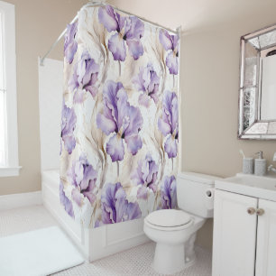 Romantic Purple Iris Floral Bridal Shower Shower Curtain