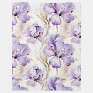 Romantic Purple Iris Floral Fleece Blanket