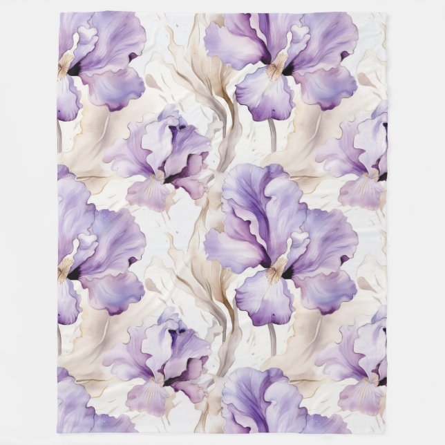 Romantic Purple Iris Floral   Fleece Blanket (Front)