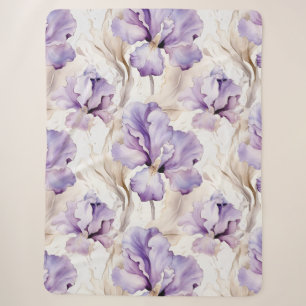 Romantic Purple Iris Floral Sherpa Blanket