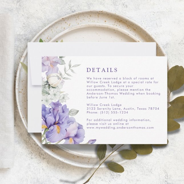 Romantic Purple Iris Floral Wedding Details Card (Romantic Purple Iris Floral Wedding Details Card)