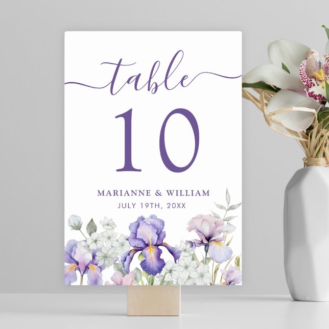 Romantic Purple Iris Floral Wedding Table Number (Romantic Purple Iris Floral Wedding Table Number)