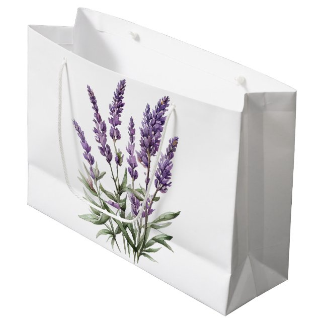 Romantic Purple Lavender Floral Bridal Shower Large Gift Bag (Front Angled)