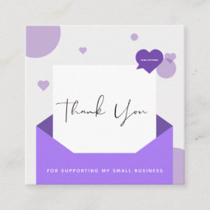 Romantic Purple Love Letter Thank You Message Soft Square Business Card