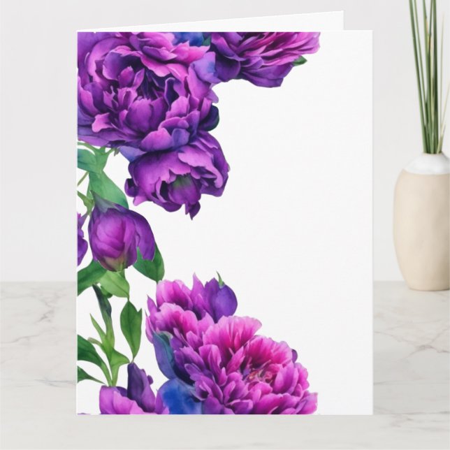 Romantic purple magenta pink watercolor peonies  card (Front)
