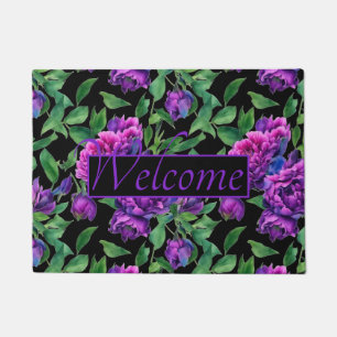Romantic purple magenta pink watercolor peonies  doormat
