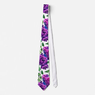 Romantic purple magenta pink watercolor peonies tie