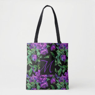 Romantic purple magenta pink watercolor peonies tote bag