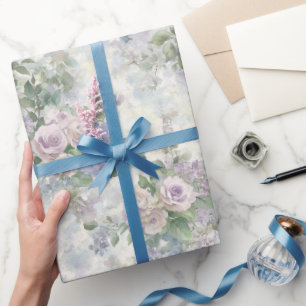 Romantic Purple Pink Flowers Bridal Shower Wrapping Paper