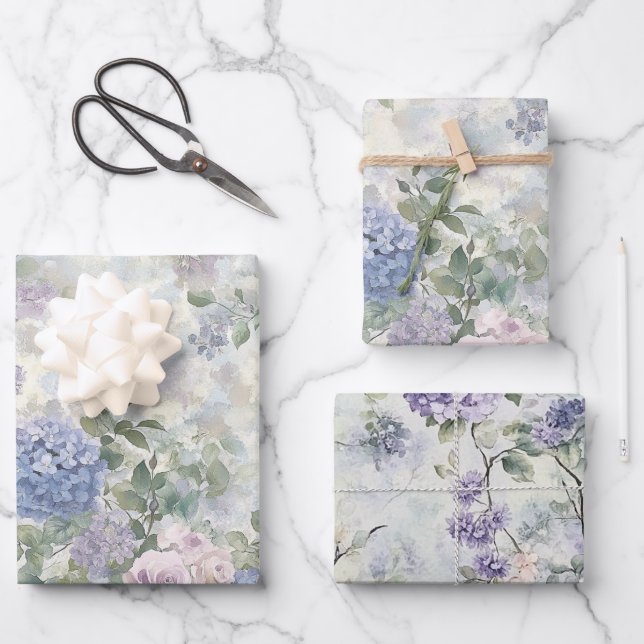 Romantic Purple Pink Flowers Bridal Shower Wrapping Paper Sheet (Front)