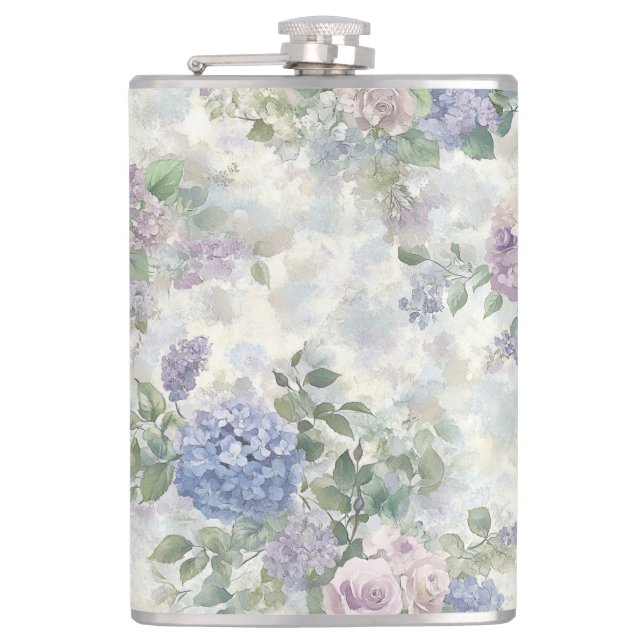 Romantic Purple Pink Flowers Bridesmaid Gift Hip Flask (Front)