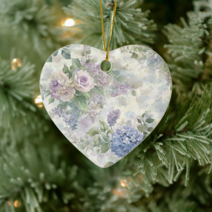 Romantic Purple Pink Flowers Ceramic Ornament