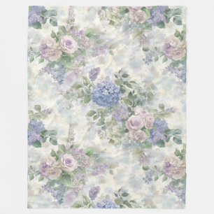 Romantic Purple Pink Flowers Fleece Blanket