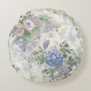 Romantic Purple Pink Flowers Round Cushion