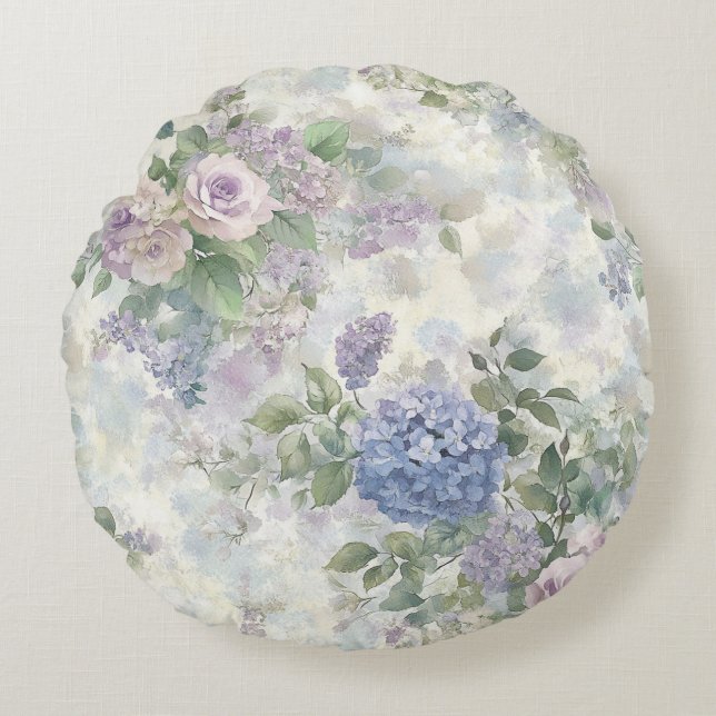 Romantic Purple Pink Flowers Round Cushion (Front)