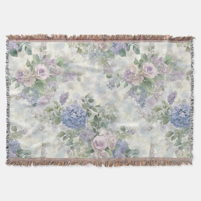 Romantic Purple Pink Flowers Throw Blanket (Front)