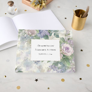 Romantic Purple Pink Flowers Wedding Guest Book