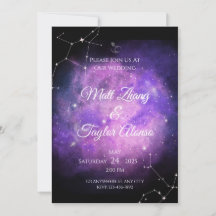 Romantic Purple & Pink Nebula Wedding Invitation