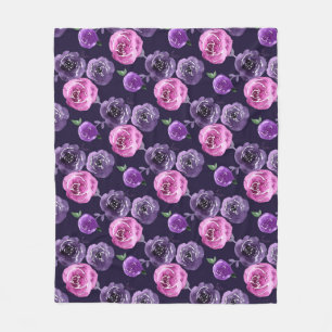 Romantic Purple & Pink Watercolor Roses Floral Fleece Blanket