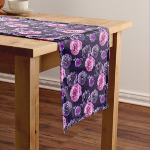 Romantic Purple & Pink Watercolor Roses Floral Medium Table Runner