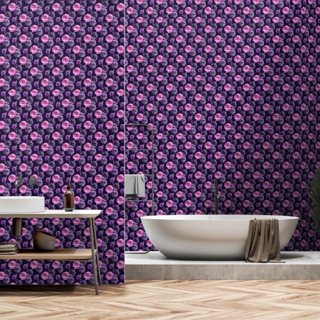 Romantic Purple & Pink Watercolor Roses Floral Wallpaper (Bathroom)