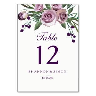 Romantic Purple Plum Floral Wedding Table Numbers