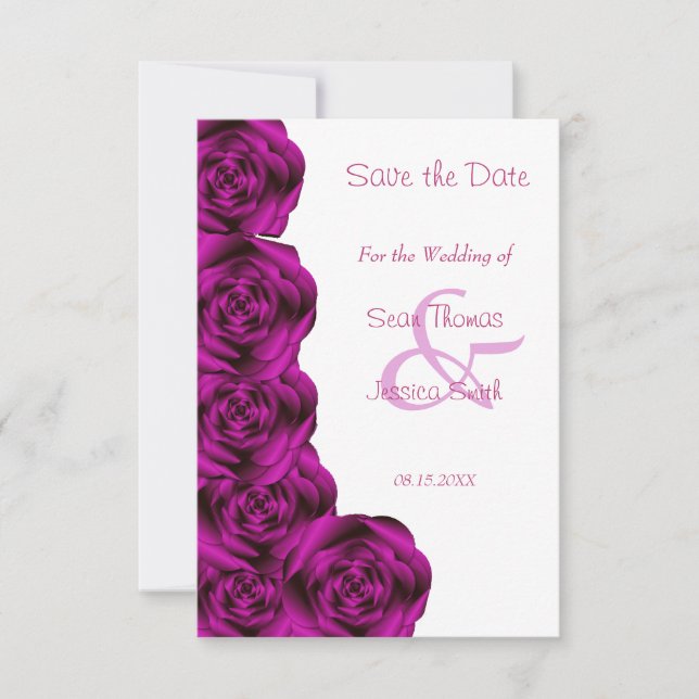 Romantic Purple Rose Border Save The Date (Front)