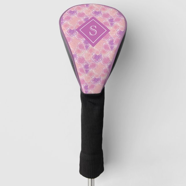 Romantic Purple Roses Custom Monogram Golf Head Cover (Front)