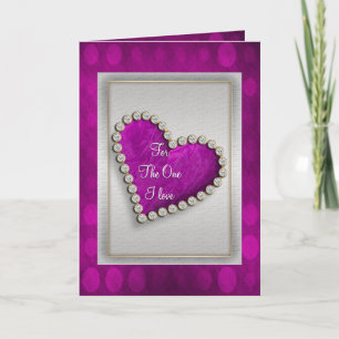 Romantic purple silver diamond heart holiday card