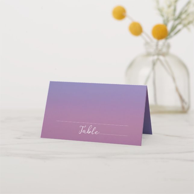Romantic purple sunset snowy mountains wedding place card (Back)