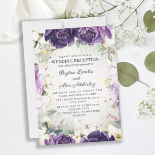 Romantic Purple White Floral Wedding Reception Invitation