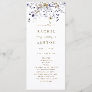 Romantic Purple White Gold Floral Wedding Ceremony Program
