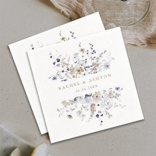 Romantic Purple White Gold Floral Wedding Napkin
