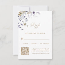 Romantic Purple White Gold Floral Wedding QR Code