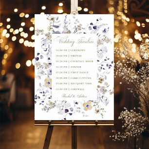 Romantic Purple White Gold Floral Wedding Timeline Poster