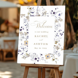 Romantic Purple White Gold Floral Wedding Welcome Poster